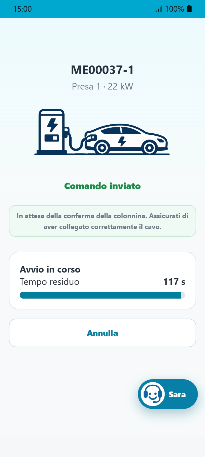 Avvio della ricarica nell’app MeCharge
