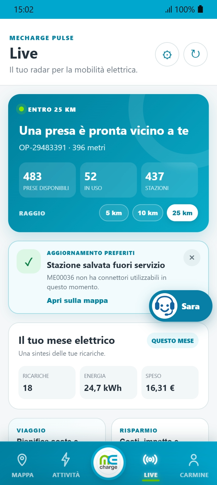 Schermata Live dell’app MeCharge