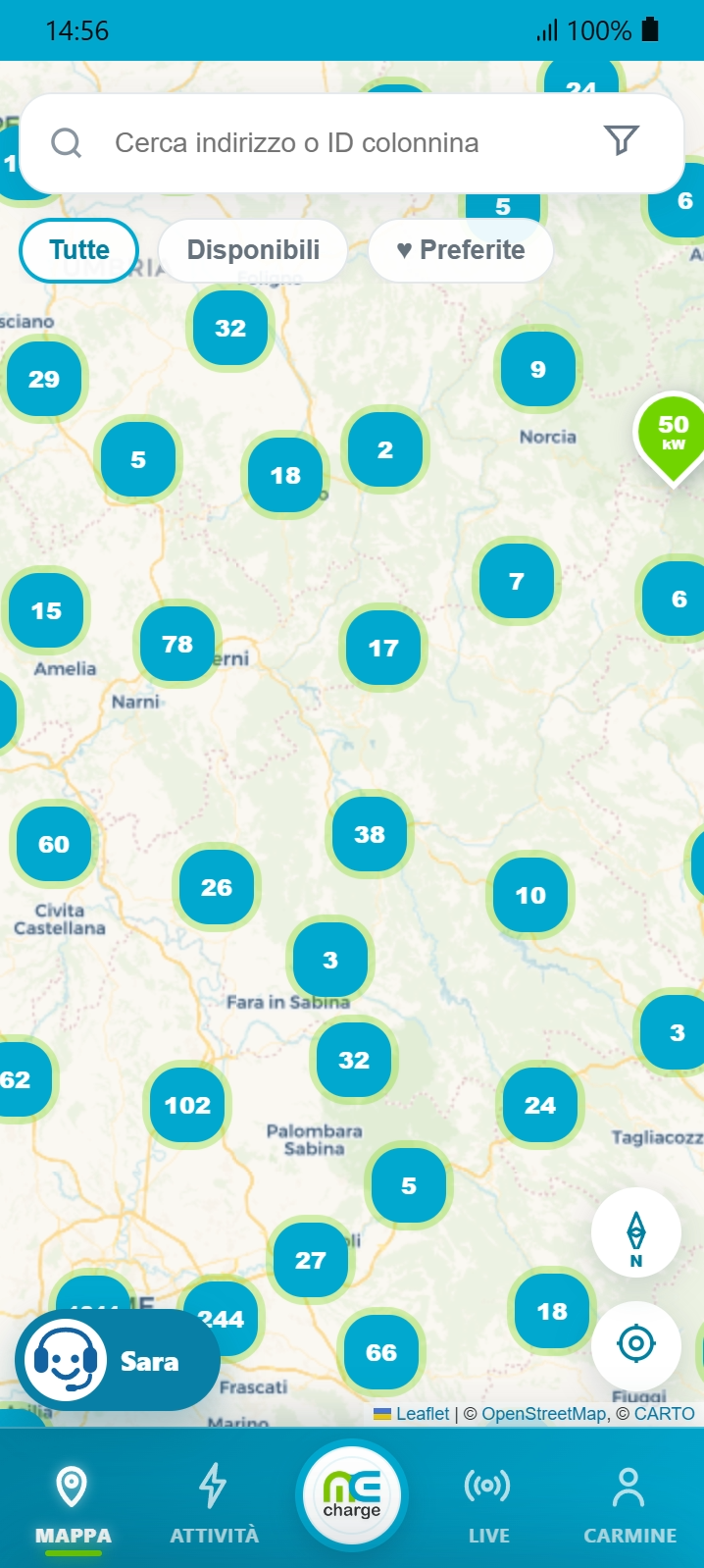 Ricerca delle colonnine sulla mappa MeCharge